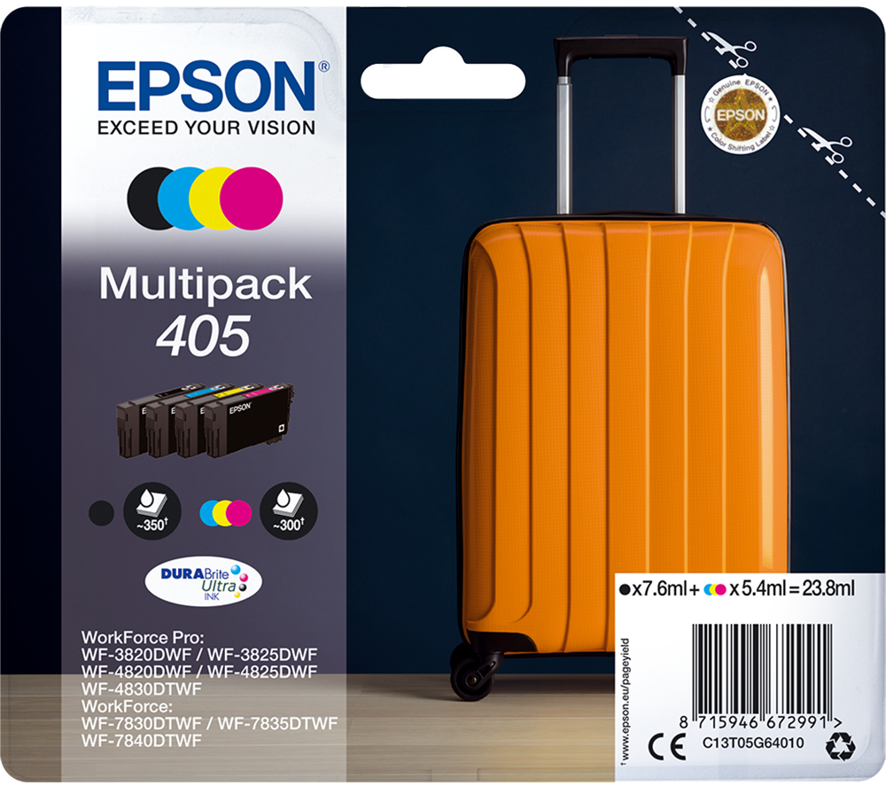 EPSON Suitcase 405 Cyan  Magenta  Yellow & Black Ink Cartridges - Multipack