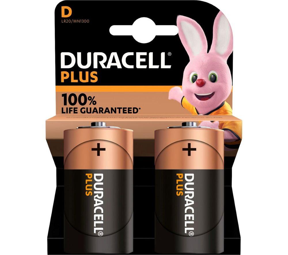 DURACELL Plus D Alkaline Batteries - Pack of 2