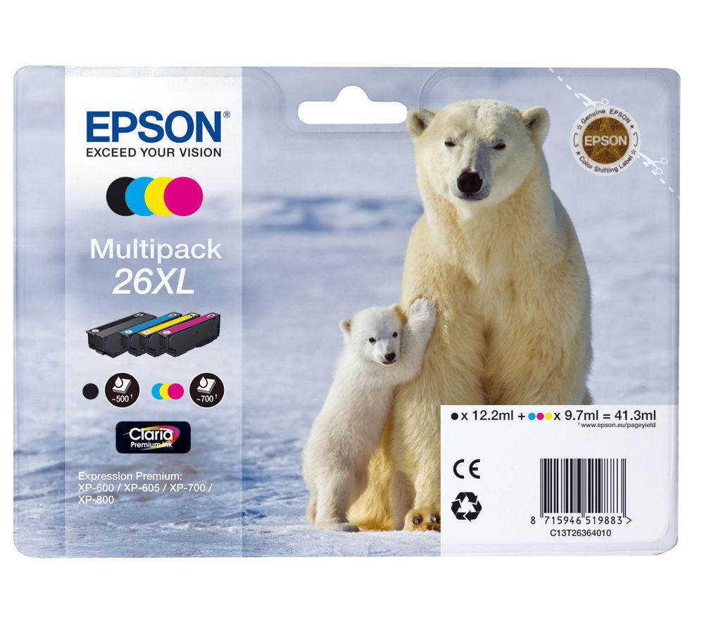 EPSON Polar Bear T2636 XL Cyan  Magenta  Yellow & Black Ink Cartridge - Multipack