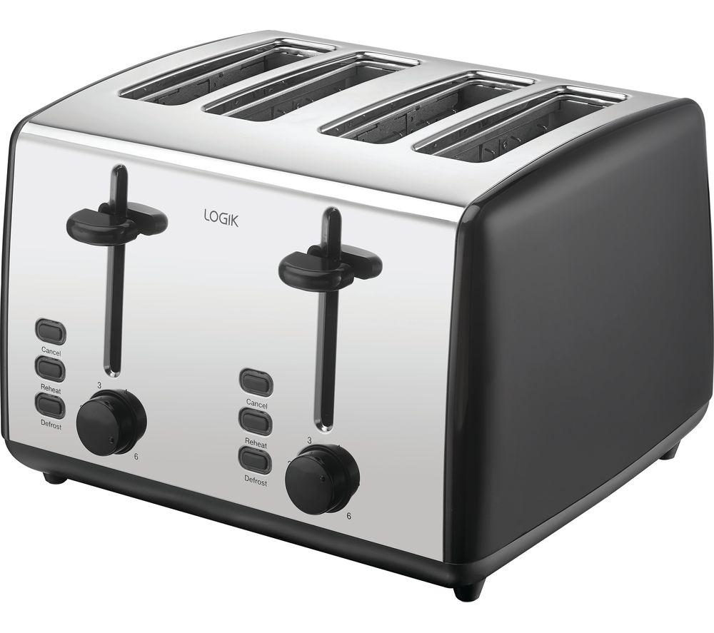 LOGIK L04TBK19 4-Slice Toaster - Black & Silver