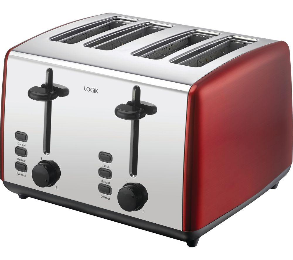LOGIK L04TR19 4-Slice Toaster - Red & Silver