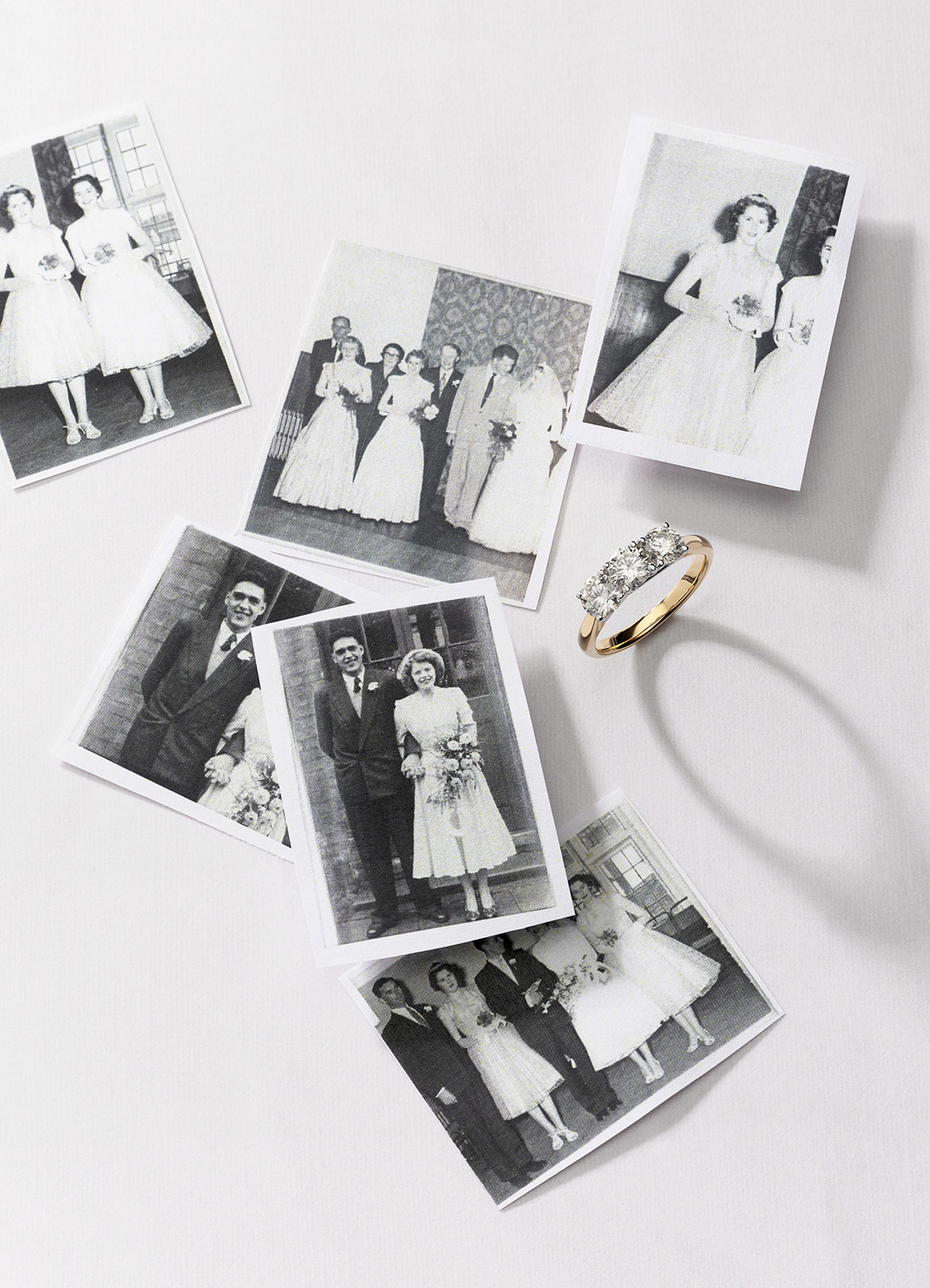 Old photographs with gold trilogy ring