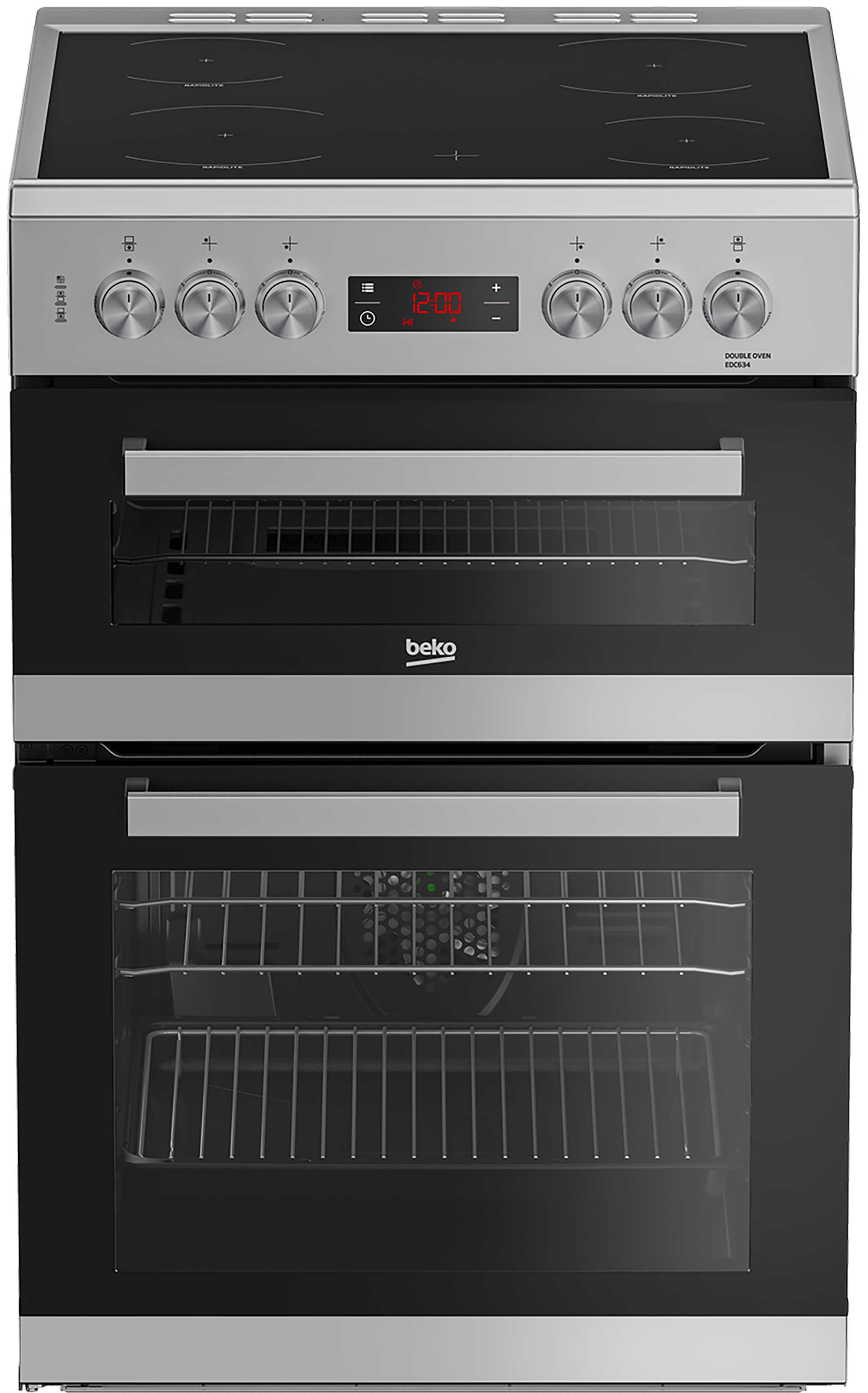 Beko EDC634S 60cm Double Oven Electric Cooker with Ceramic Hob - Silver