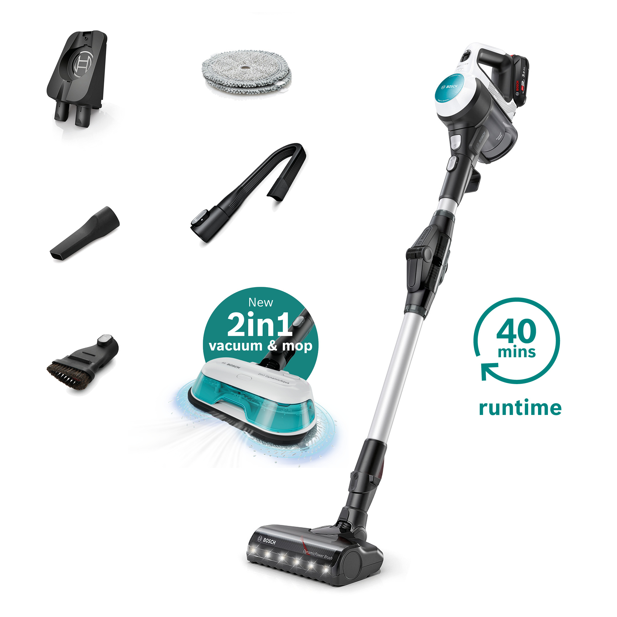 Bosch Unlimited 7 BCS71HYGGB Aqua Vacuum & Mop - 40 Minutes Run Time - White