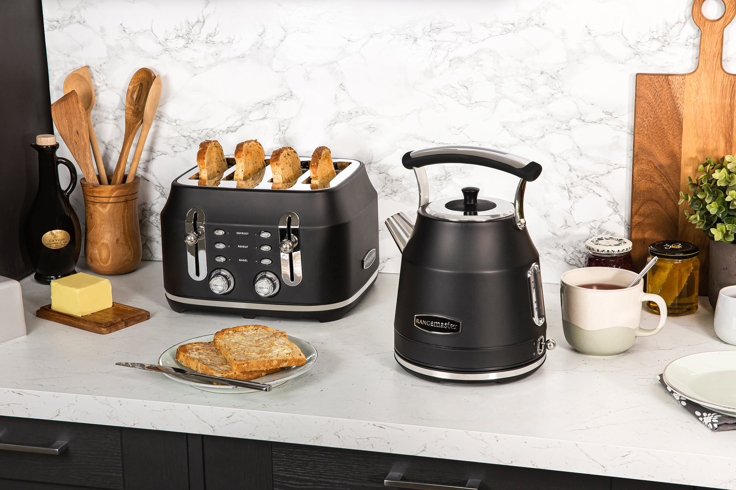 Rangemaster RMCL4S201BK 4 Slice Toaster Matte Black Kings and Barnhams