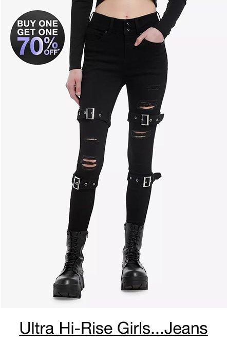 Black Ultra Hi-Rise Buckle Girls Super Skinny Jeans