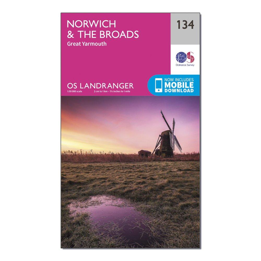 Ordnance Survey Unisex Pink Landranger 134 Norwich & The Broads, Great Yarmouth Map With Digital Version