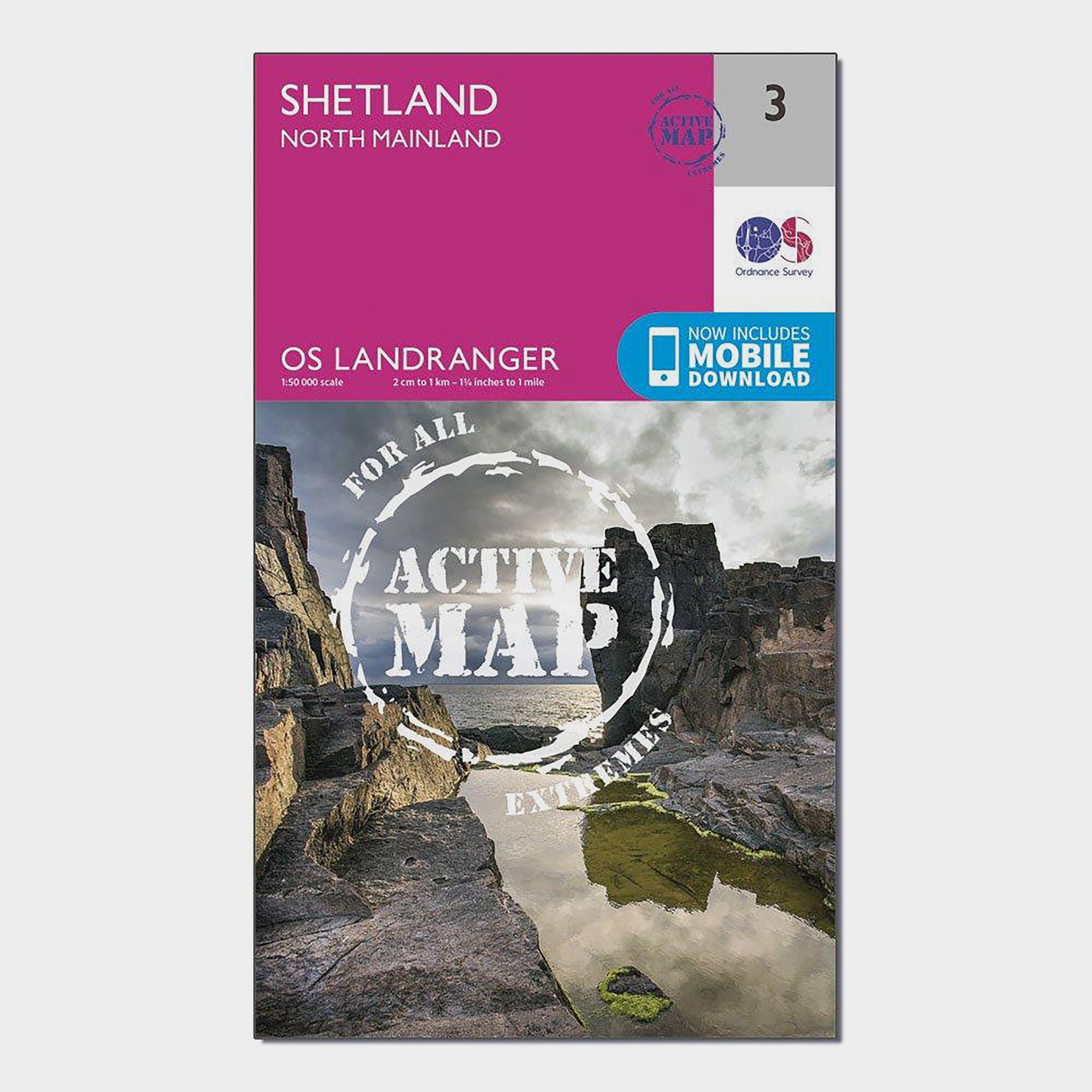 Ordnance Survey Unisex Pink Landranger Active 3 Shetland Sullom Voe & Whalsay Map With Digital Version