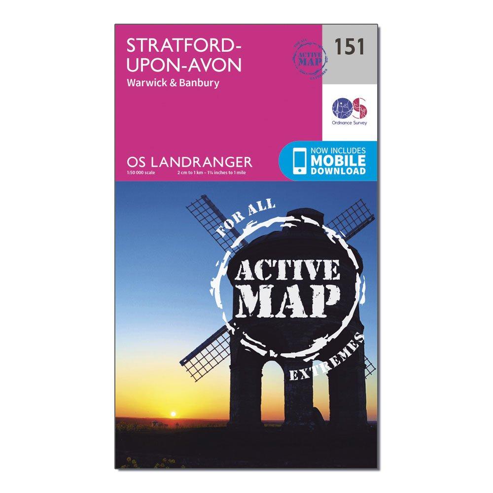 Ordnance Survey Unisex Pink Landranger Active 151 Stratford-Upon-Avon, Warwick & Banbury Map With Digital Version -