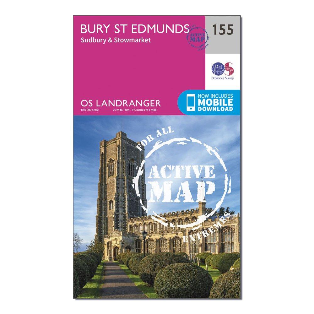Ordnance Survey Unisex Pink Landranger Active 155 Bury St Edmunds, Sudbury & Stowmarket Map With Digital Version -
