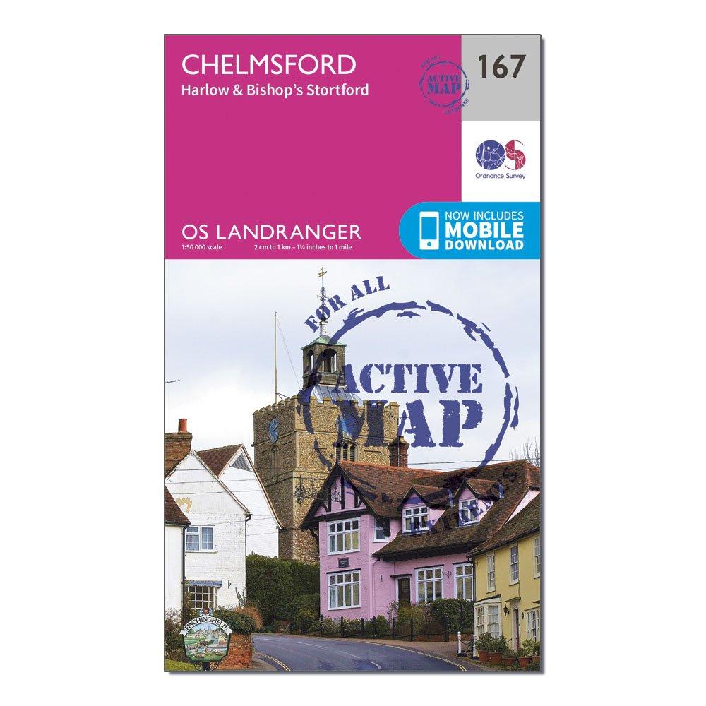 Landranger Active 167 Chelmsford, Harlow & Bishop's Stortford Map With Digital Version - Pink, Pink