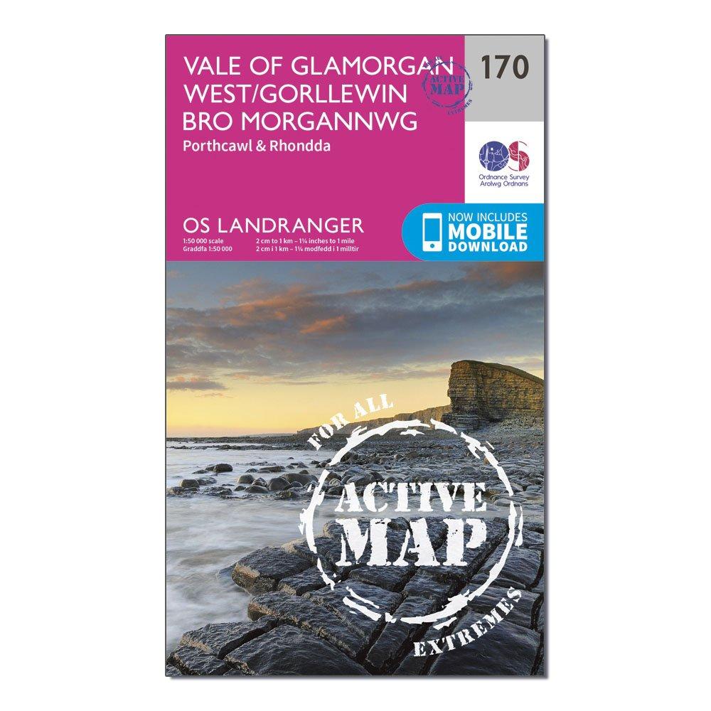 Ordnance Survey Unisex Pink Landranger Active 170 Vale Of Glamorgan, Rhondda & Porthcawl Map With Digital Version