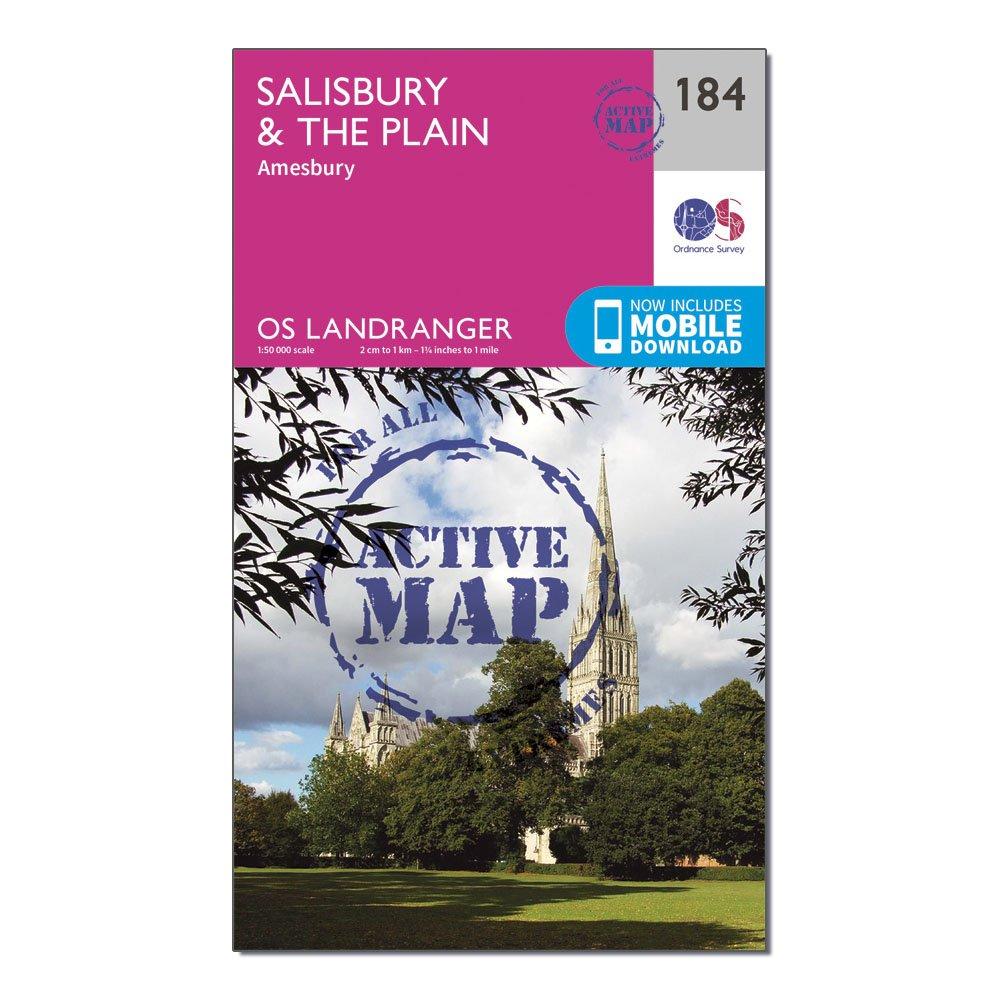 Ordnance Survey Unisex Pink Landranger Active 184 Salisbury & The Plain, Amesbury Map With Digital Version