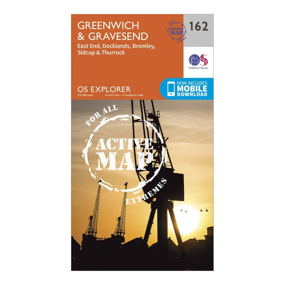 Ordnance Survey Unisex Orange Explorer Active 162 Greenwich & Gravesend Map With Digital Version - Clear