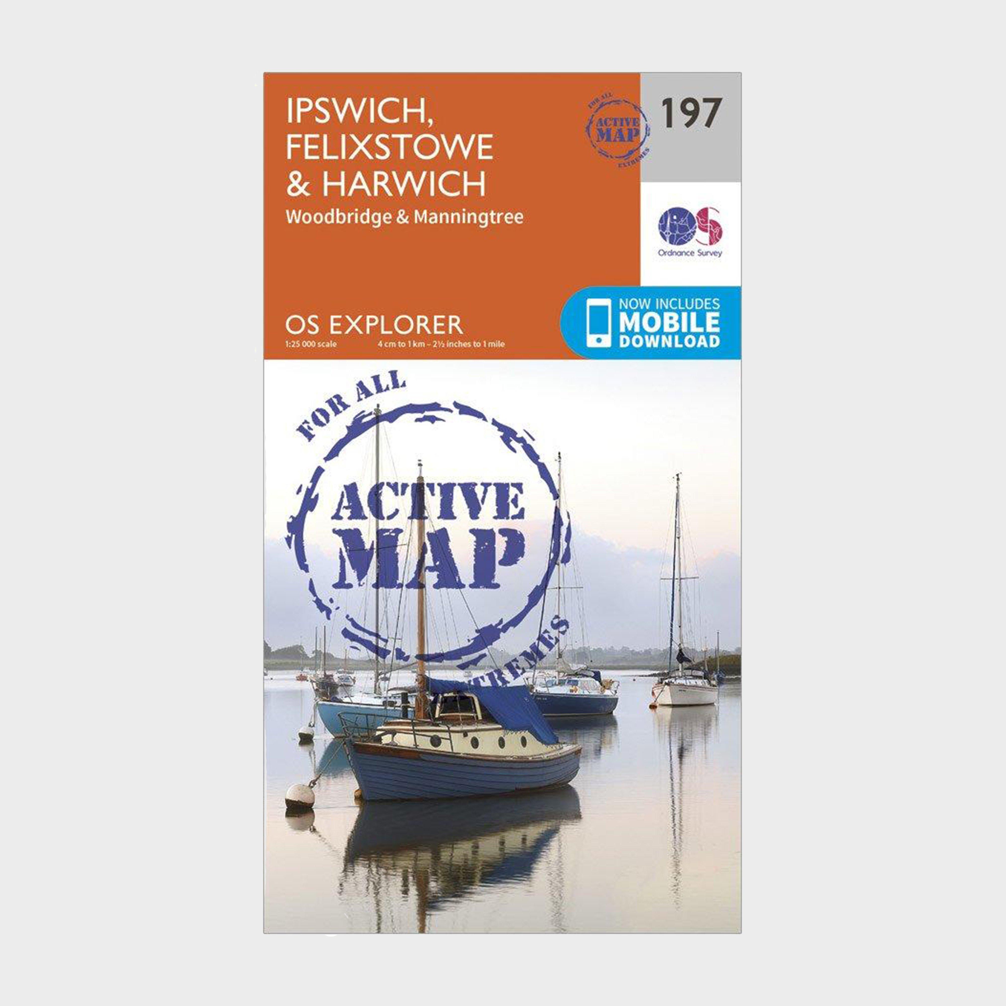 Ordnance Survey Explorer Active 197 Ipswich, Felixstowe & Harwich Map With Digital Version - Orange, Orange