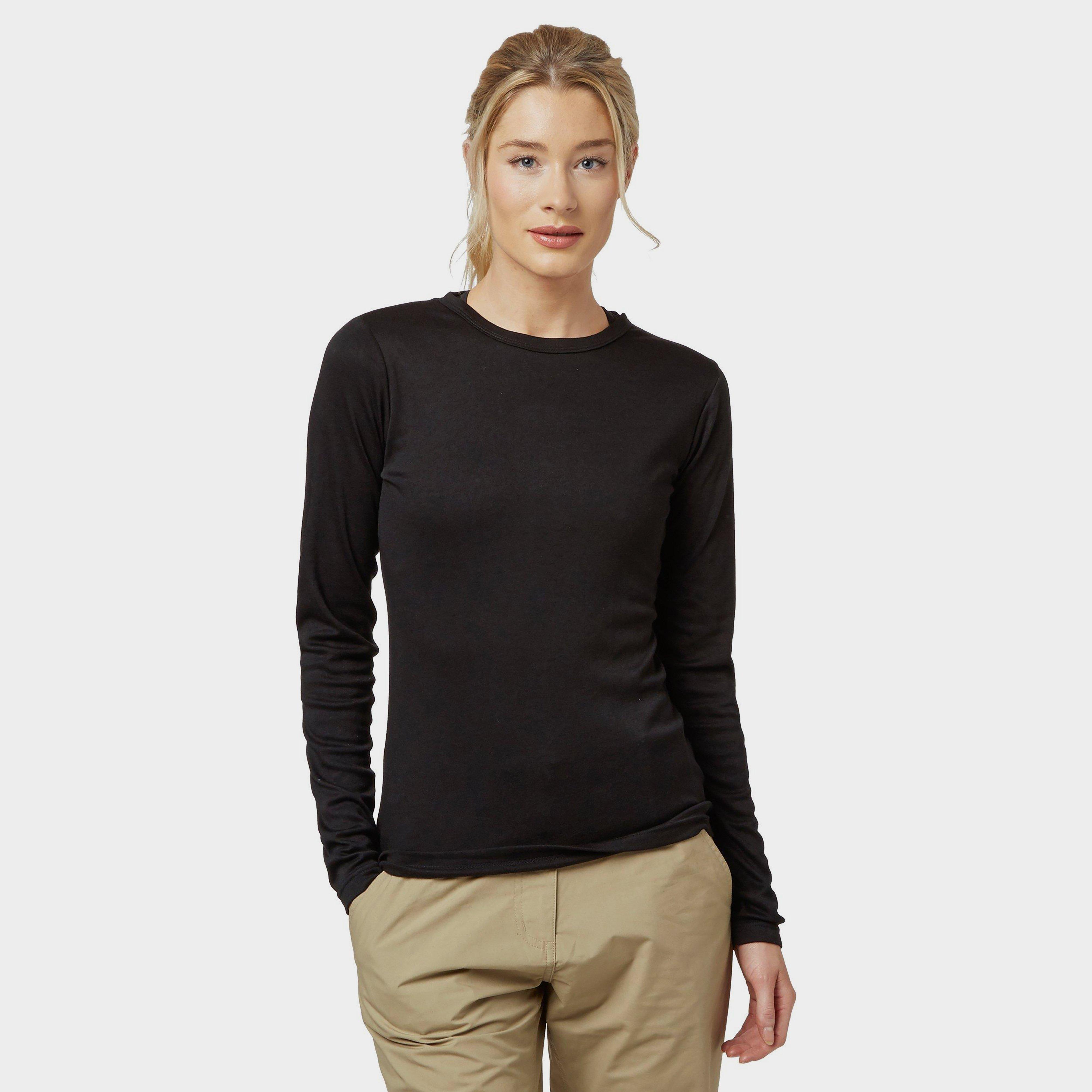 Womens Long Sleeve Thermal Crew Baselayer Top Black Black