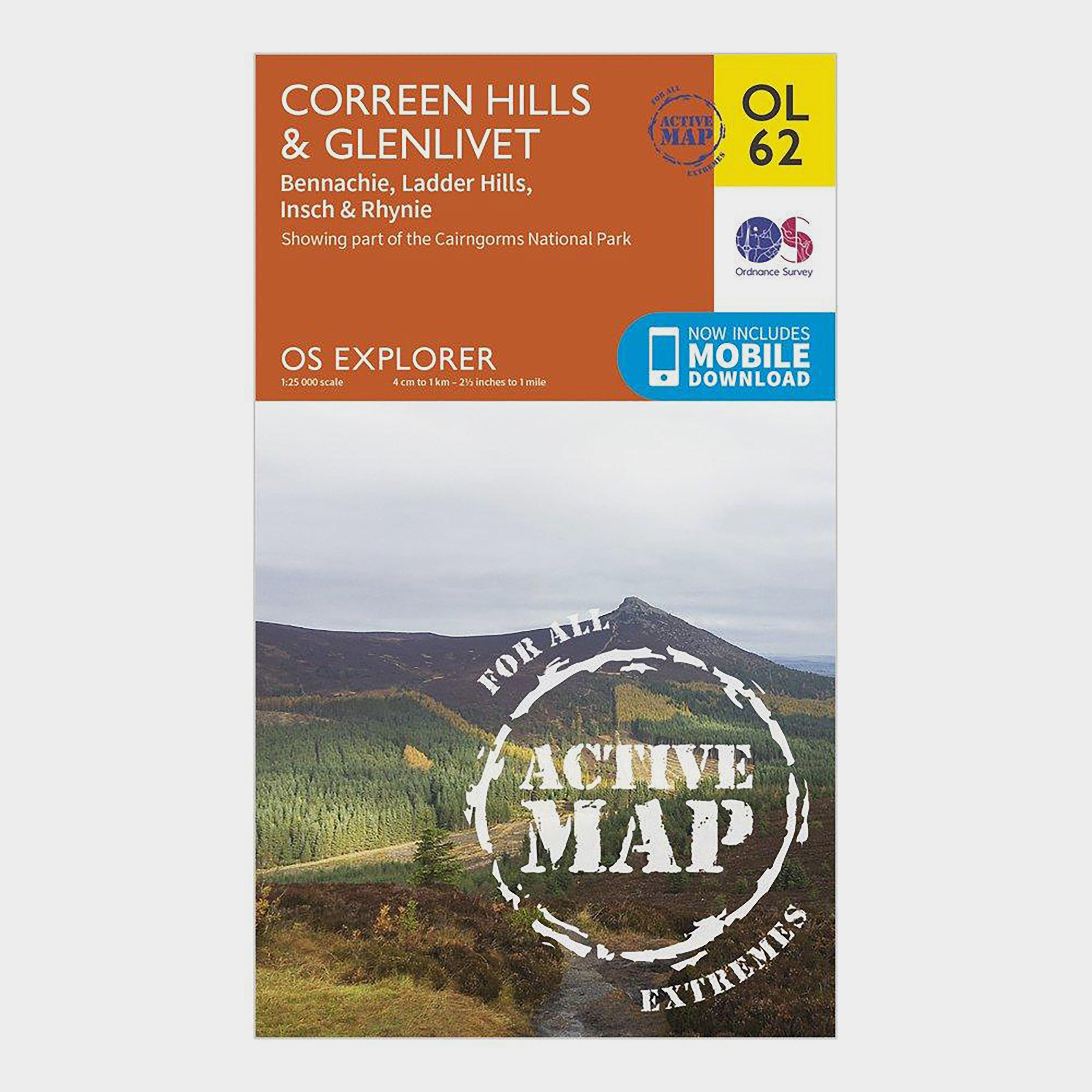 Ordnance Survey Unisex Orange Explorer Active Ol62 Coreen Hills & Glenlivet Map With Digital Version