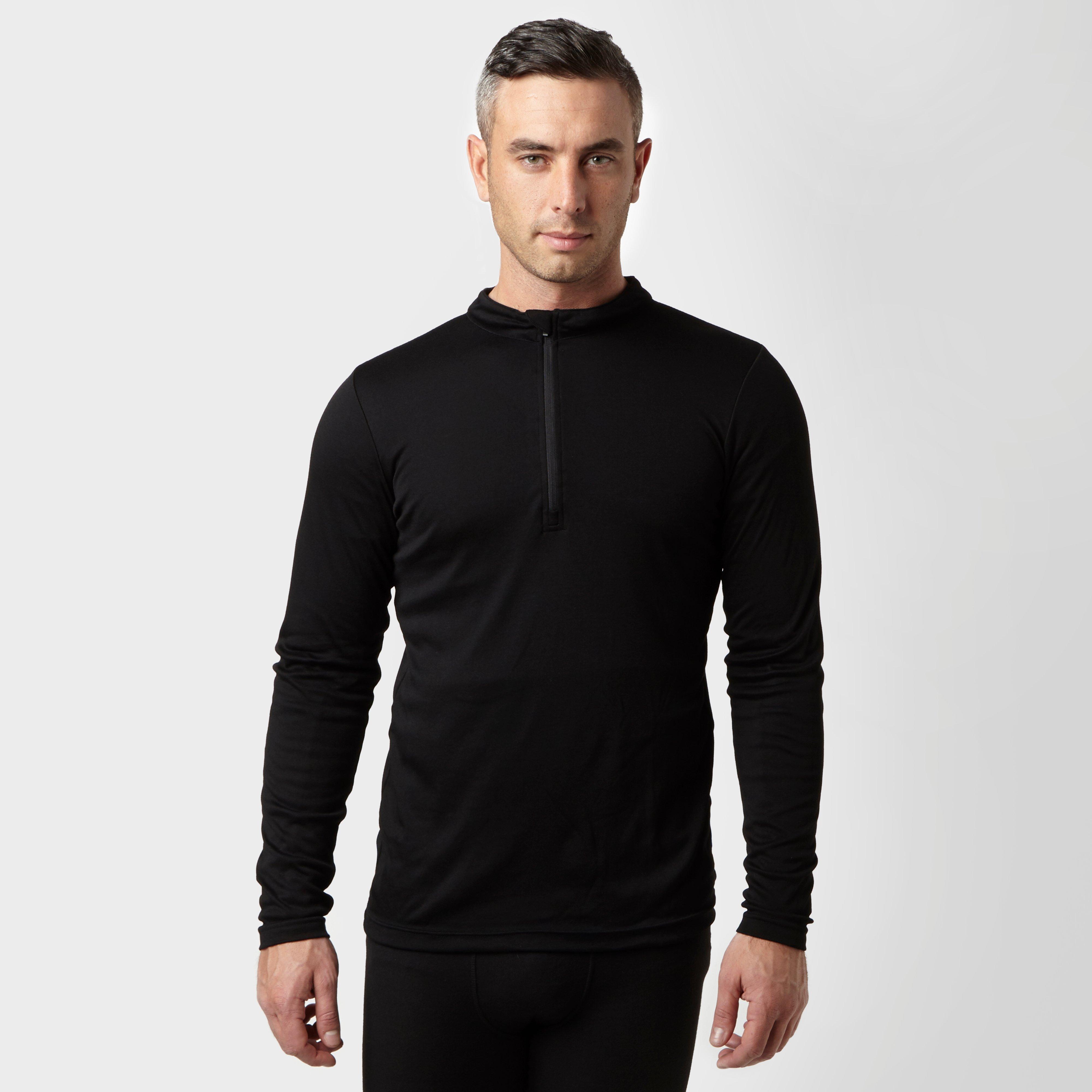 Men's Long Sleeve Zip Neck Thermal T-Shirt - Black, Black