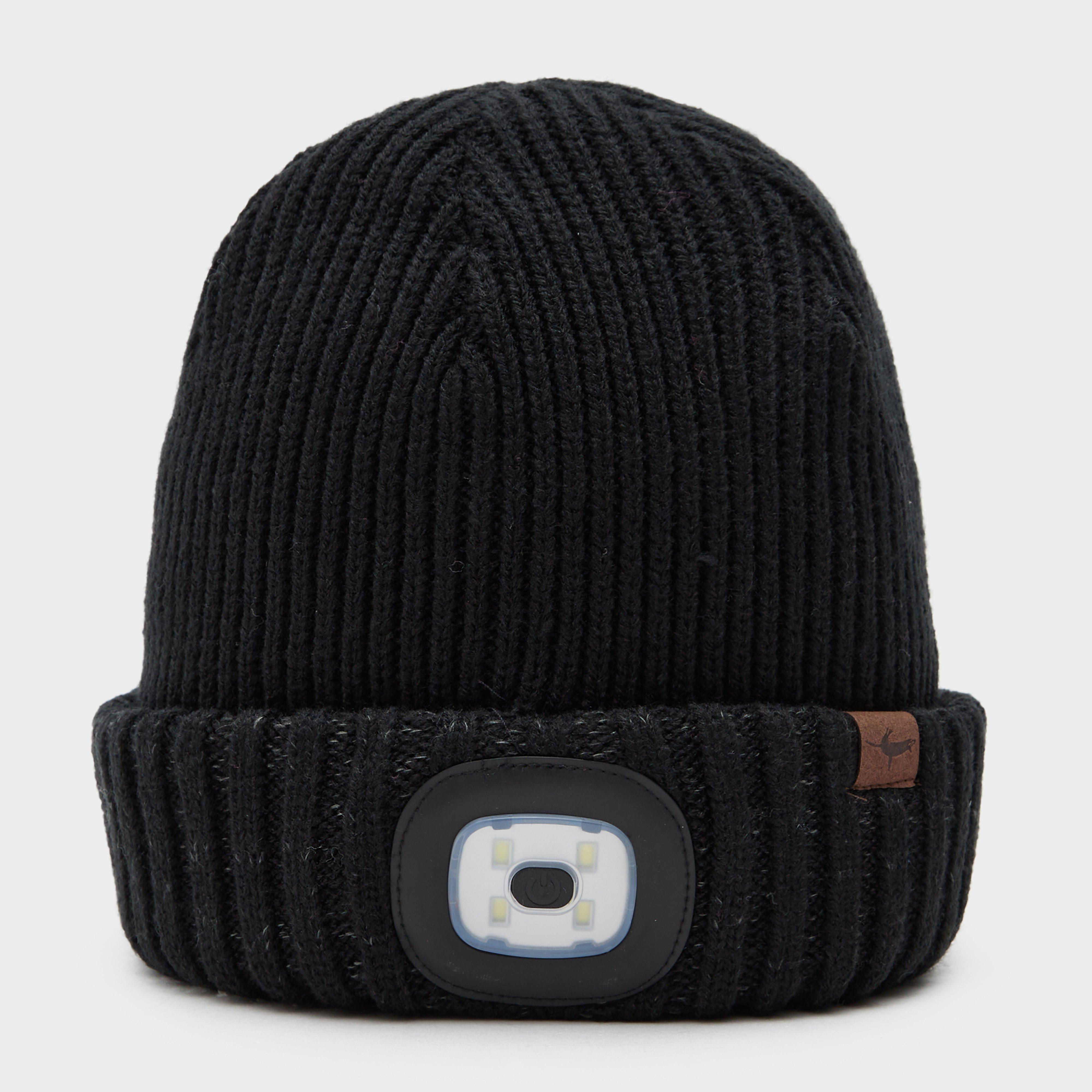 Waterproof Cold Weather Led Roll Cuff Beanie Hat - Black