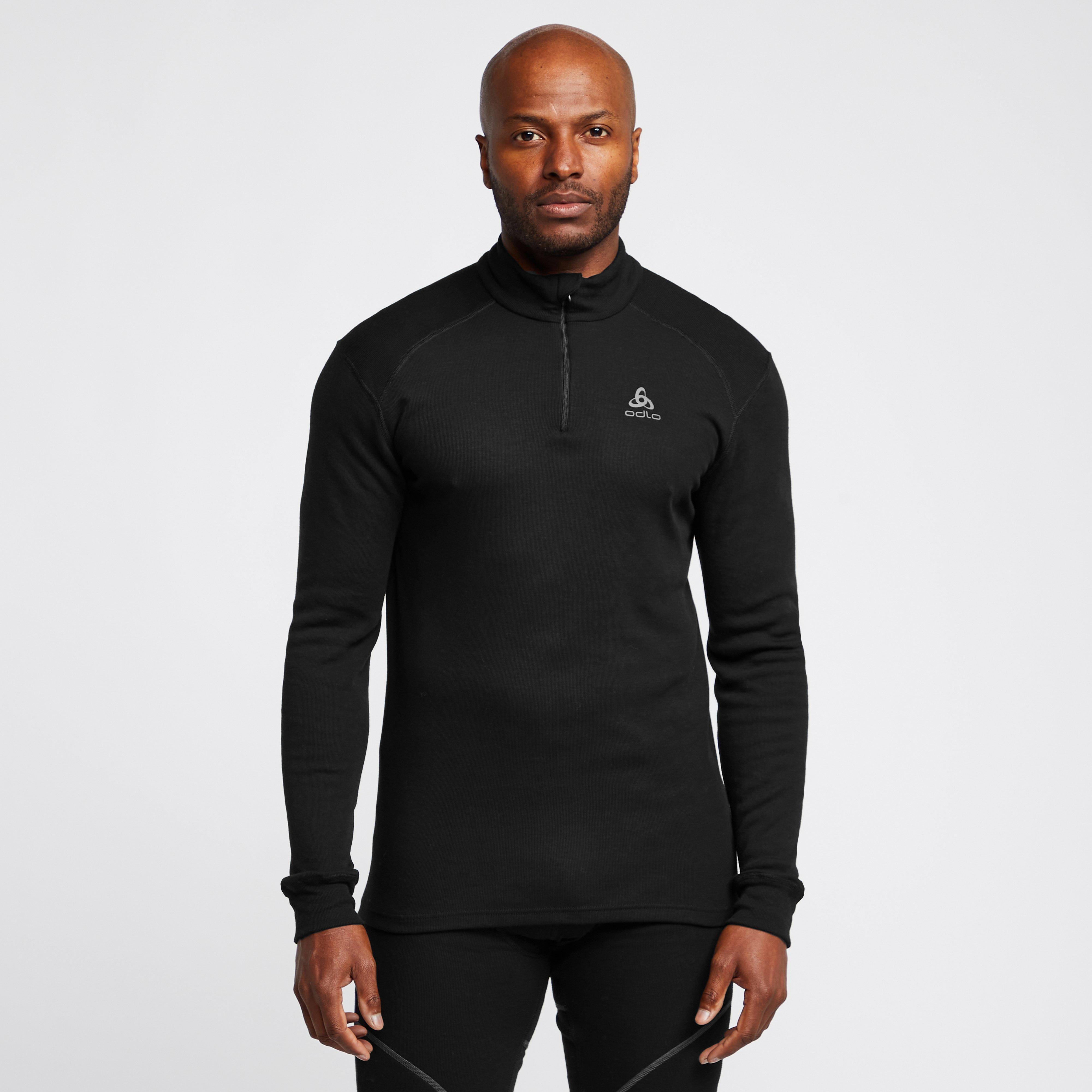 Odlo Men's Active Warm Long Sleeve Half Zip Baselayer Top - Black, BLACK