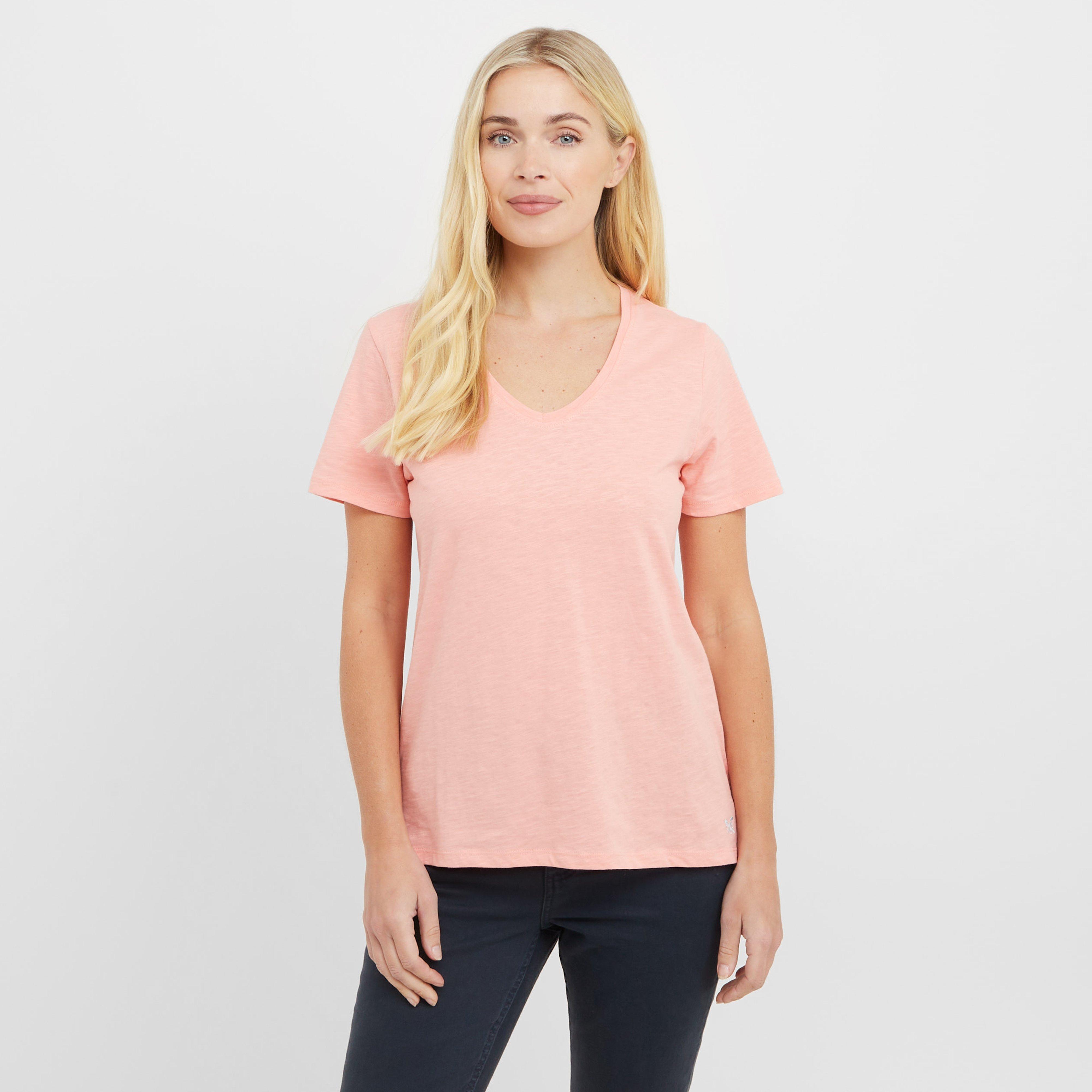 Women's V Neck Slub T-Shirt - Orange, Orange