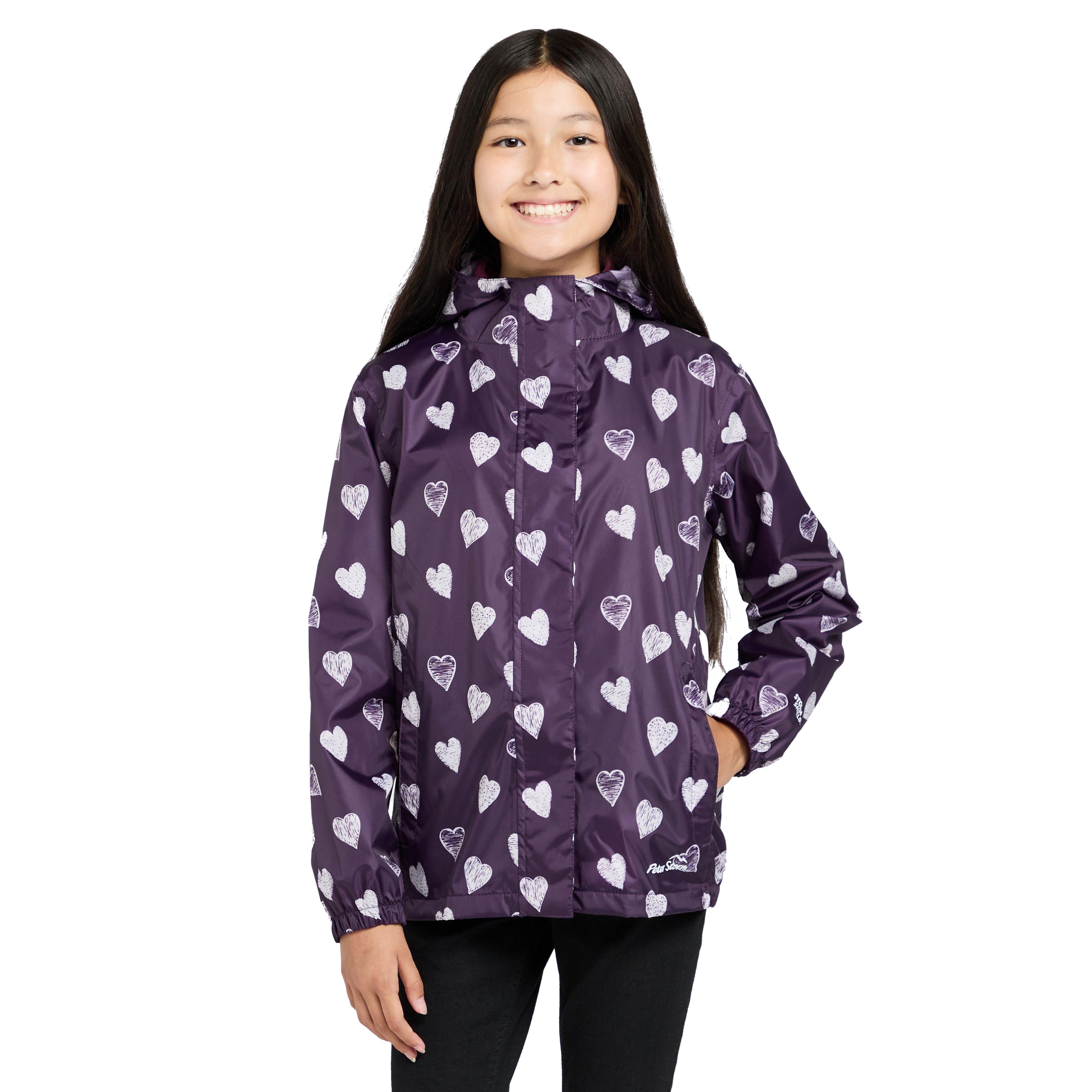 Kids Packable Waterproof Jacket Purple/White Love Hearts