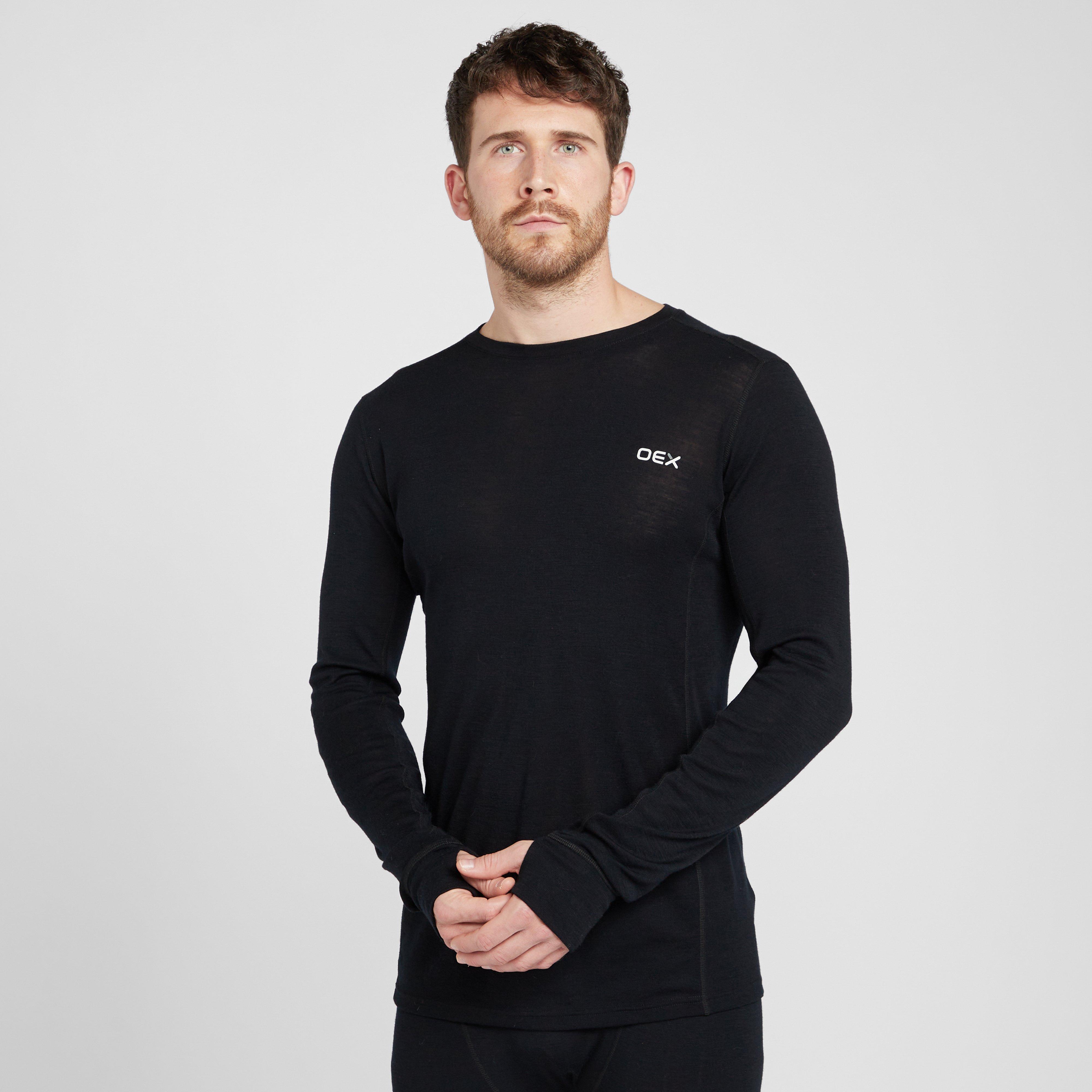 OEX Men's Kelso Merino Long Sleeve Baselayer Top, Black