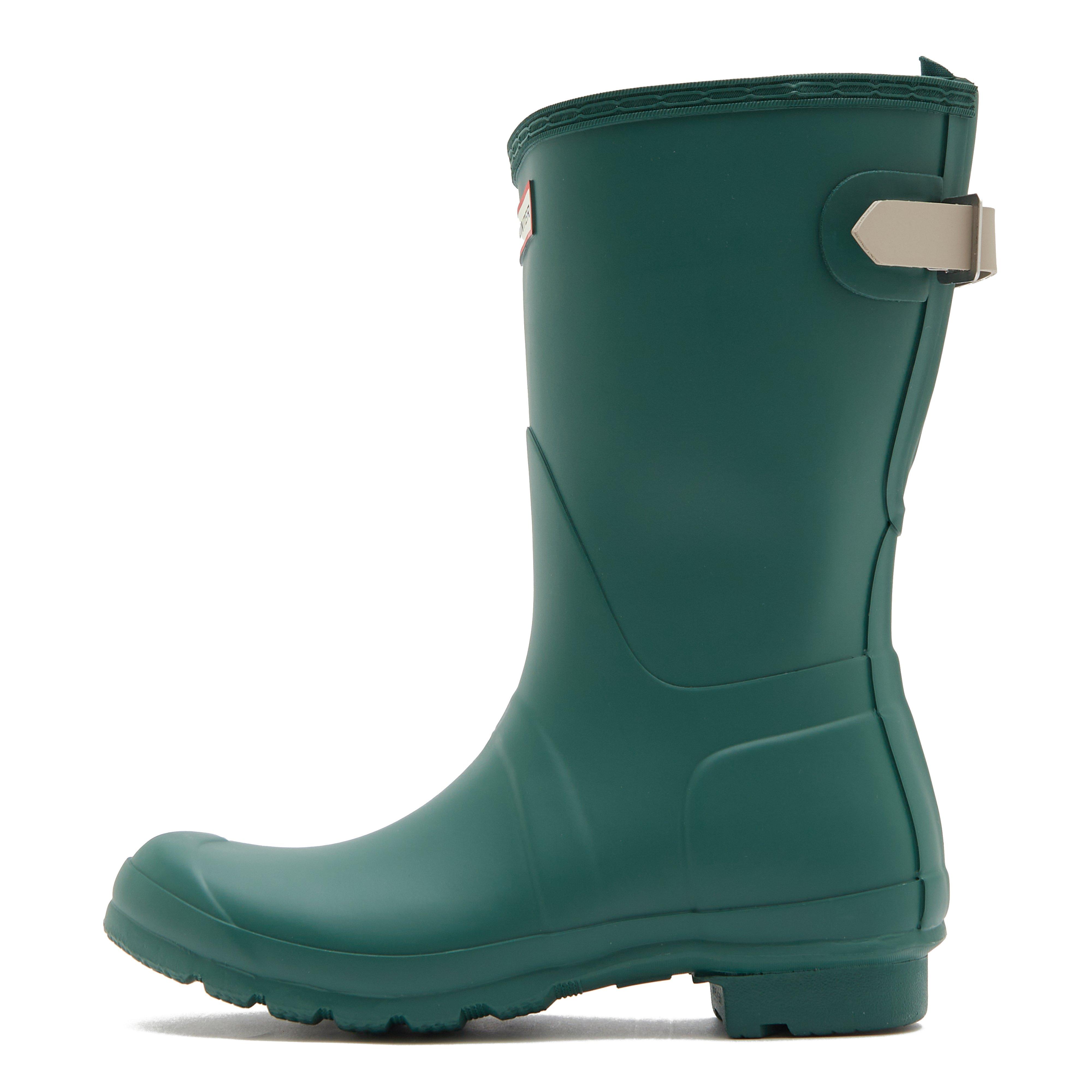 Womens Short Back Adjustable Wellington Boots Green