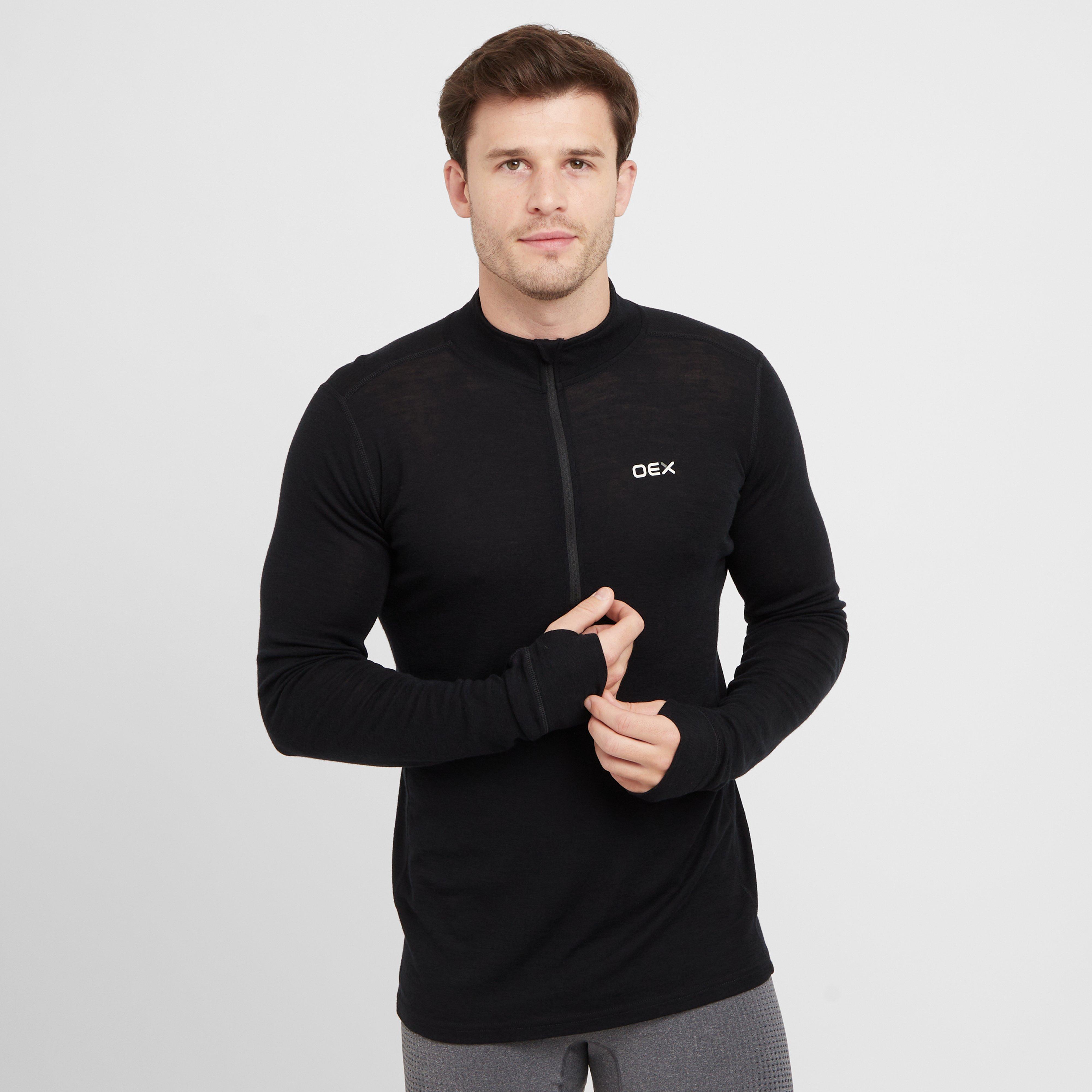 OEX Men's Kelso Merino Long Sleeve Zip Baselayer, Black