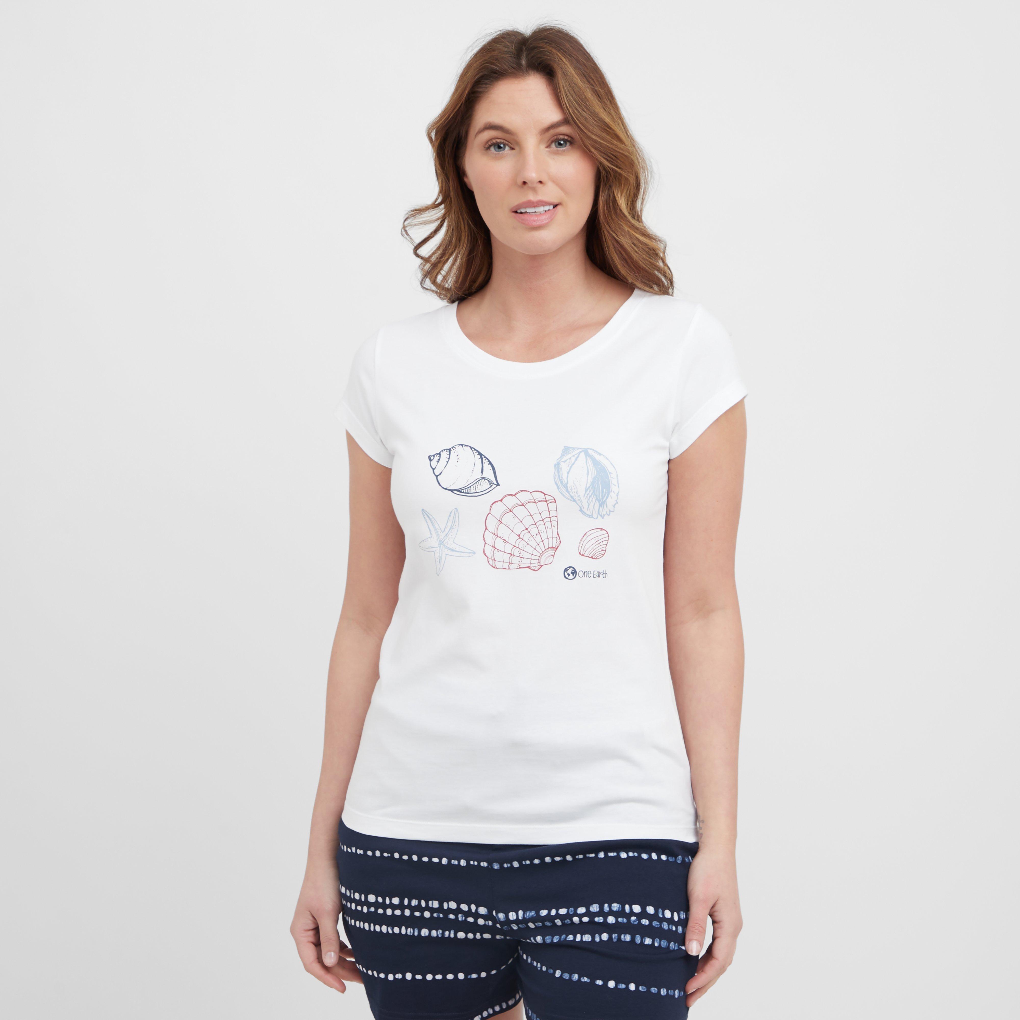 One Earth Women's Shell Print Tee, White