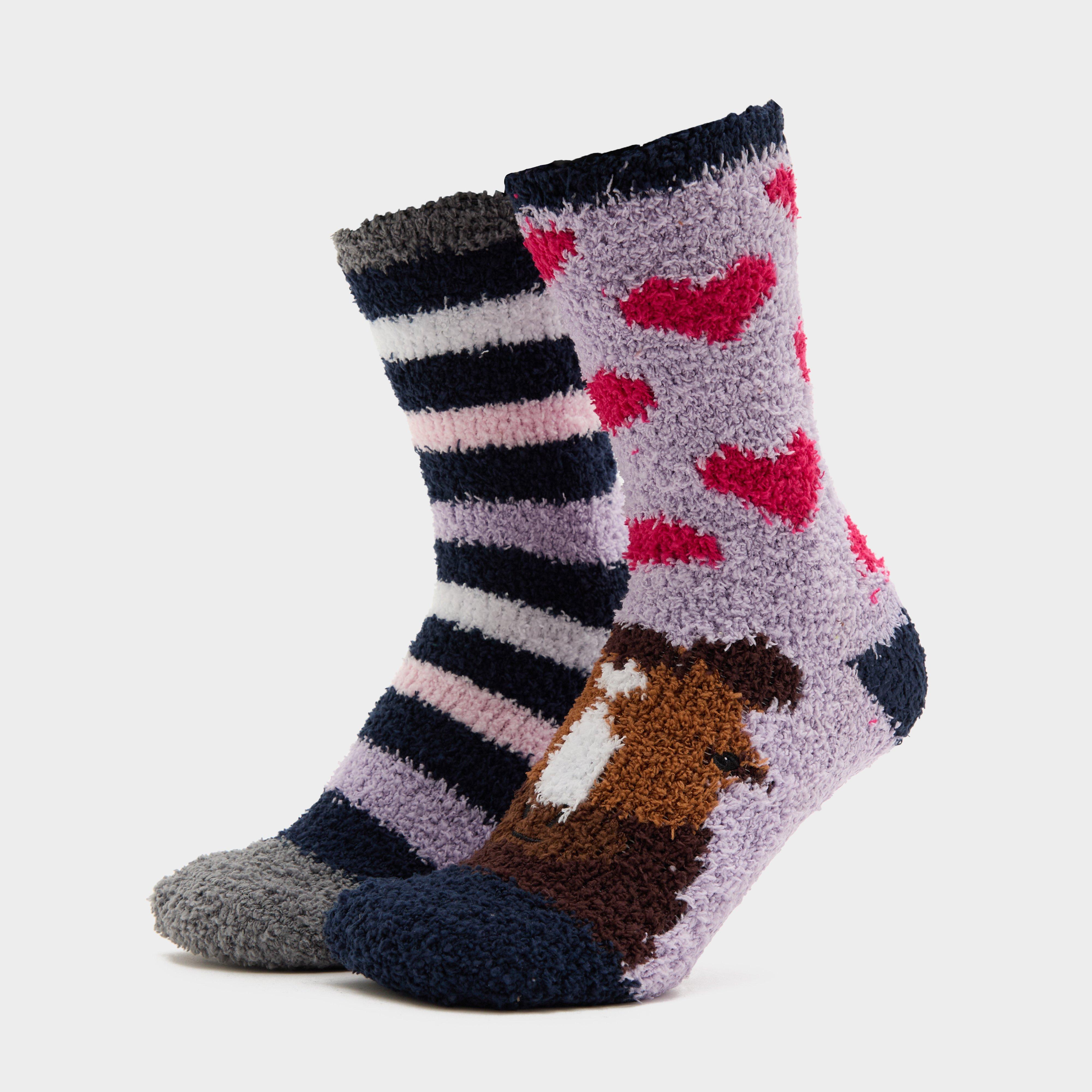 Platinum Women's Wild Feet Pony Cosy Lounge Socks 2 Pack, Multi Coloured