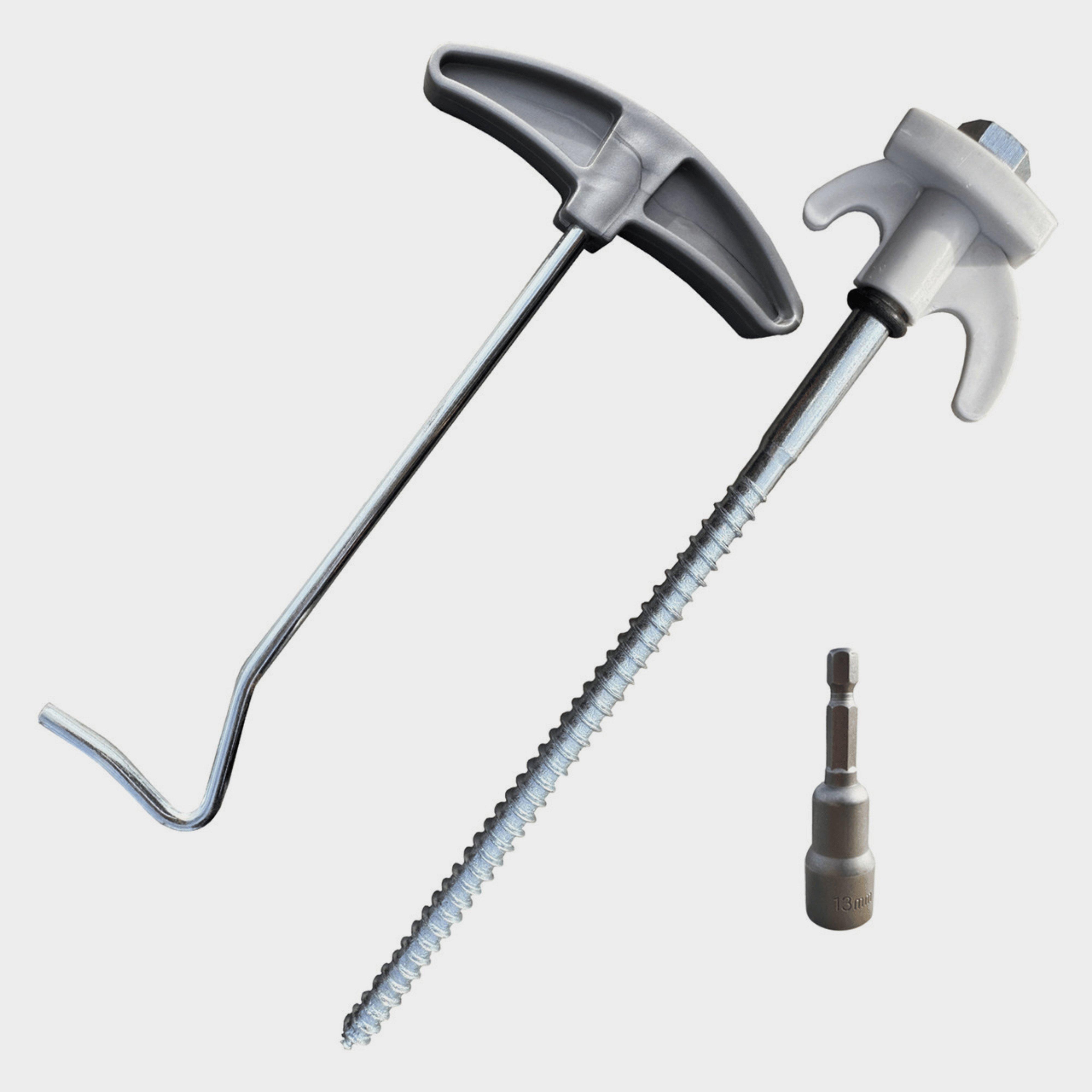 OLPRO Screw In Hard Ground Rock Pegs Peg With 20pcs Adaptor And Peg Puller, Silver