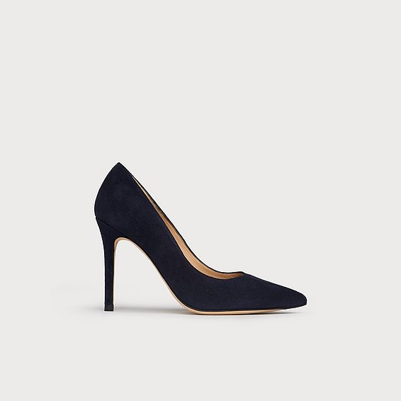 Fern Navy Suede Pointed Toe Courts Navy Blue, Navy Blue
