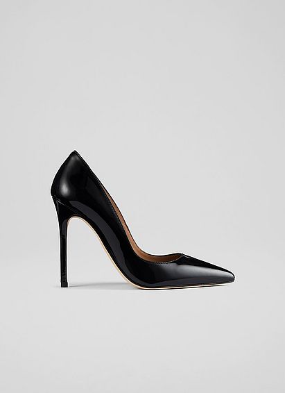 Monroe Black Patent Leather Pointed Toe Courts, Black