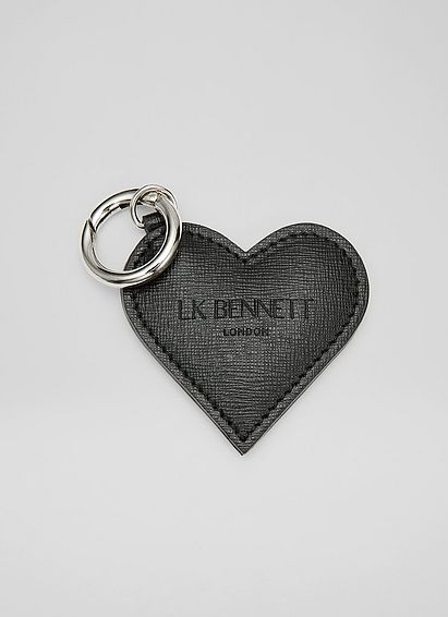 Remi Black Recycled Leather Heart Charm Key Ring, Black