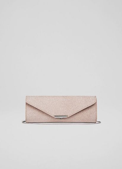 Lucille Rose Fine Glitter Clutch Bag Pink, Pink
