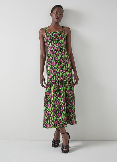 Essie Midnight Floral Print Raw Silk Dress Multi, Multi