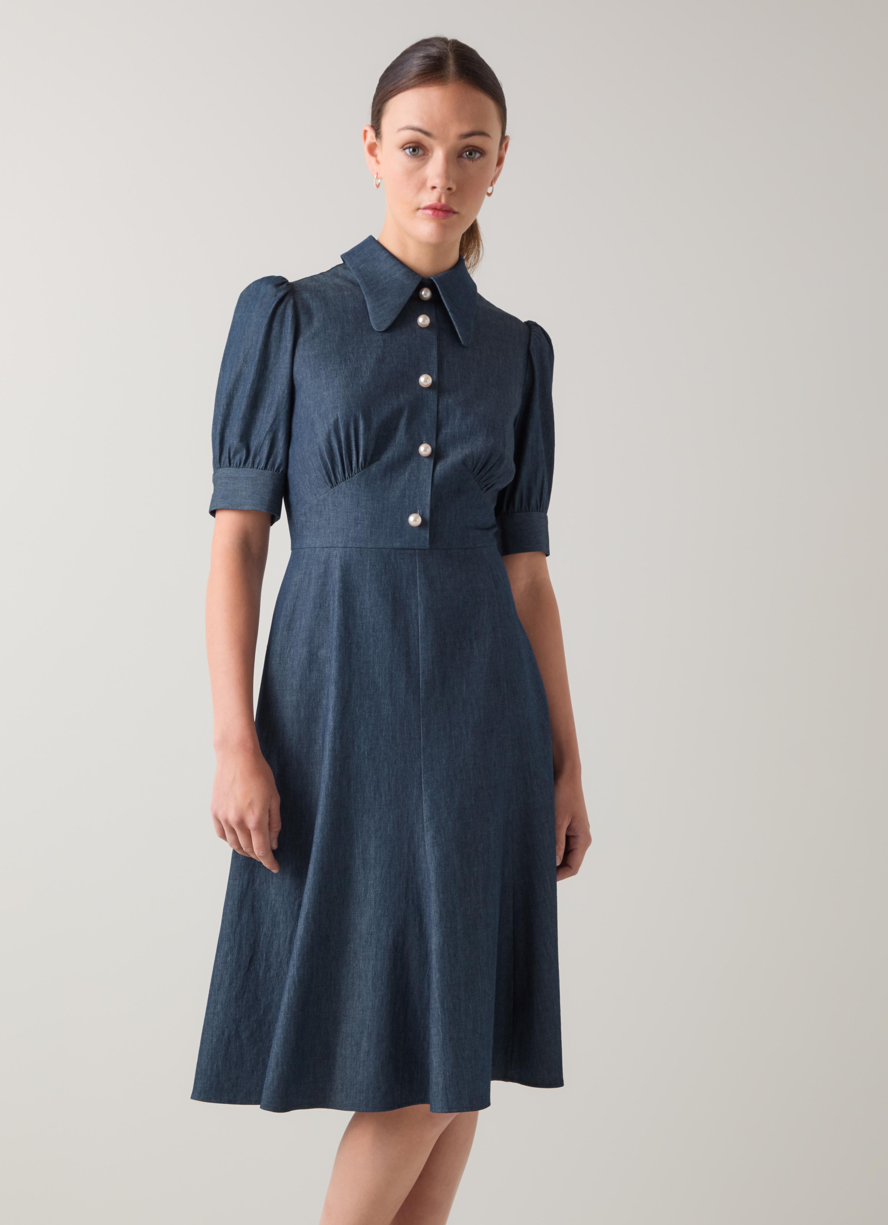 Esme Blue Chambray Pearl Button Dress