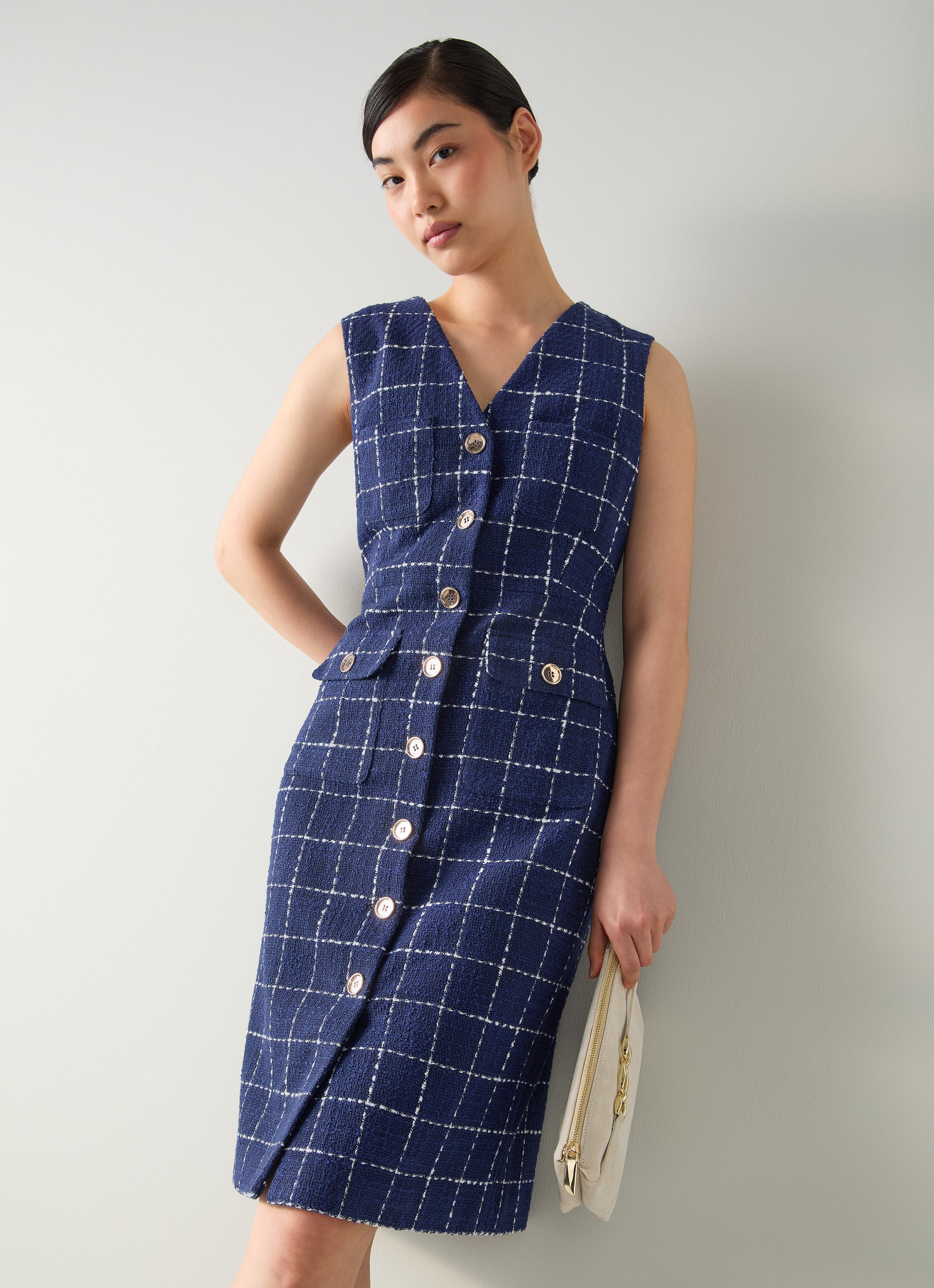 Vita Blue & Navy Check Tweed Pocket Detail dress