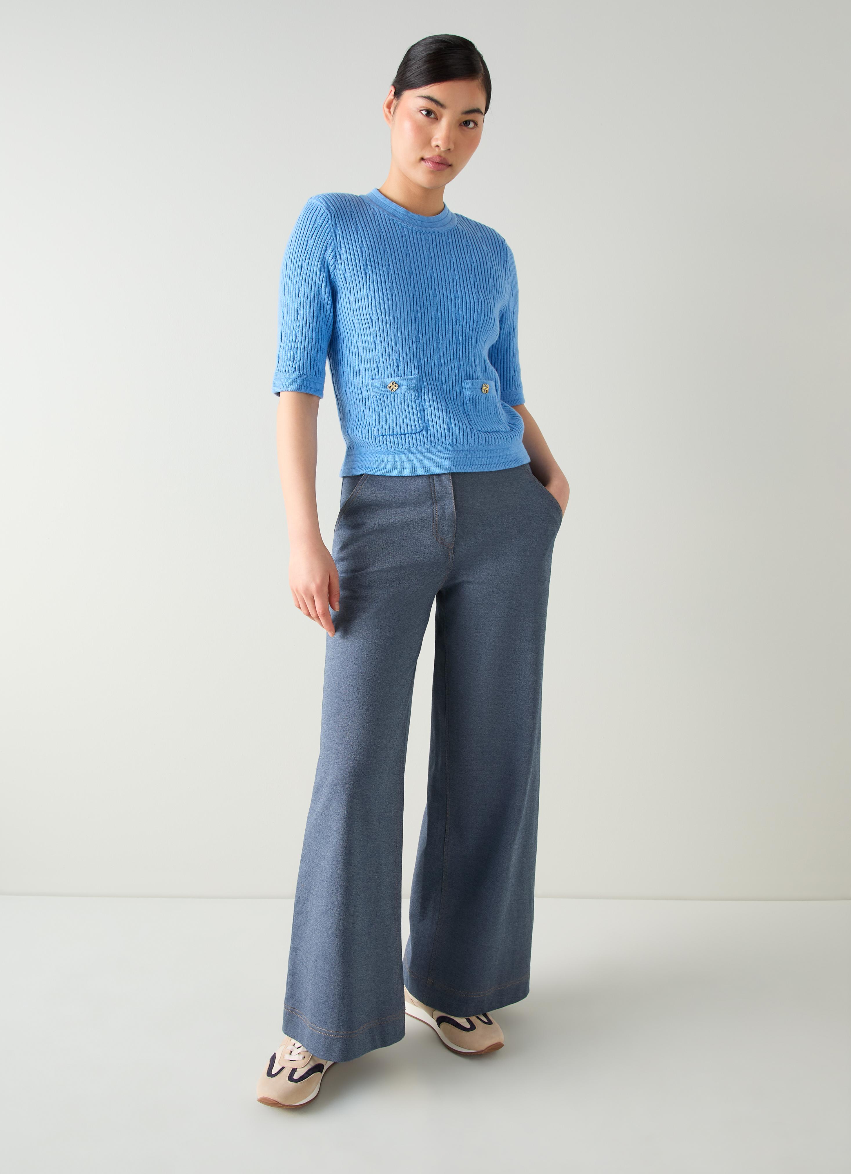 Shona Blue Cotton Shoulder Pad Top
