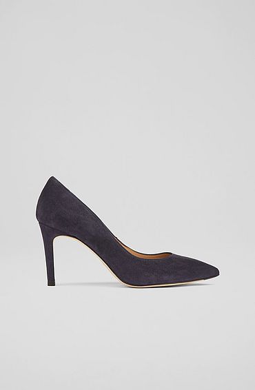 Floret Navy Suede Pointed Toe Courts Navy Blue, Navy Blue