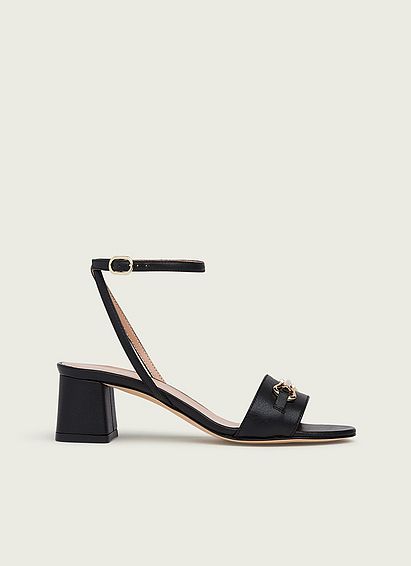 Naomi Black Grainy Leather Formal Sandals, Black