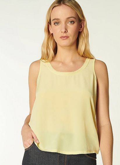 Ava Yellow Silk and Jersey Vest Top Sherbet, Sherbet
