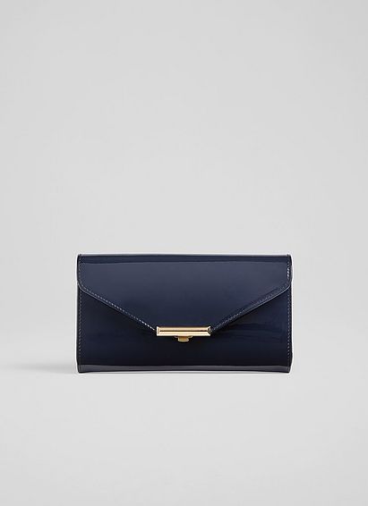 Lucy Navy Patent Leather Clutch Bag, Navy