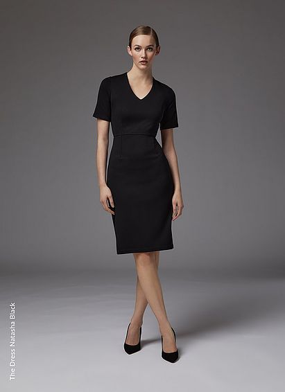 Natasha Black Fitted Jersey Dress, Black