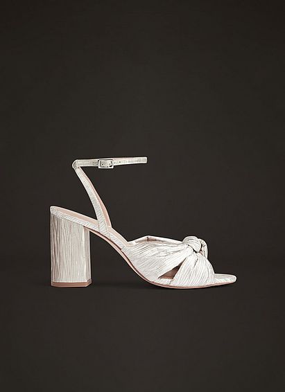 Eliana Ivory Metallic Crinkle Satin Wedding Sandals White, White
