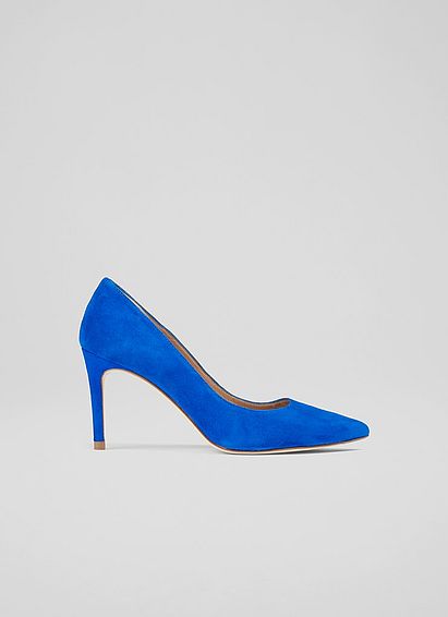 Floret Blue Suede Pointed Toe Courts, Blue