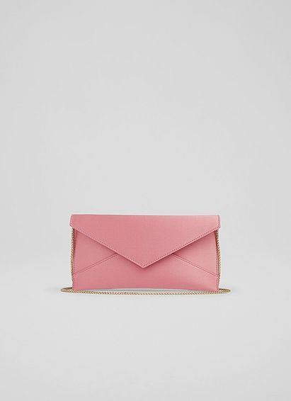 Kendall Pink Satin Clutch Bag, Pink
