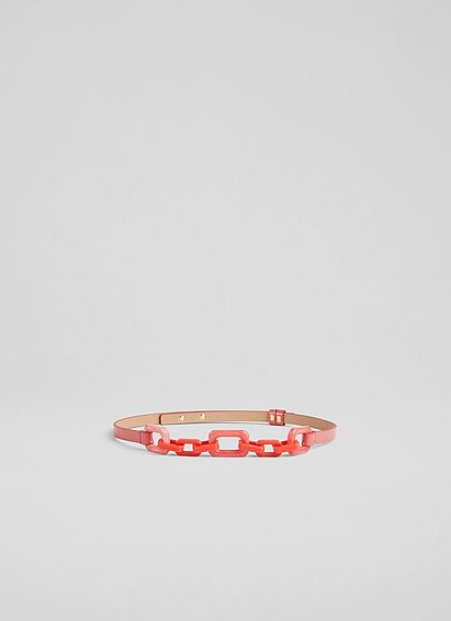 Aspen Coral Resin Chain Leather Belt Pink, Pink
