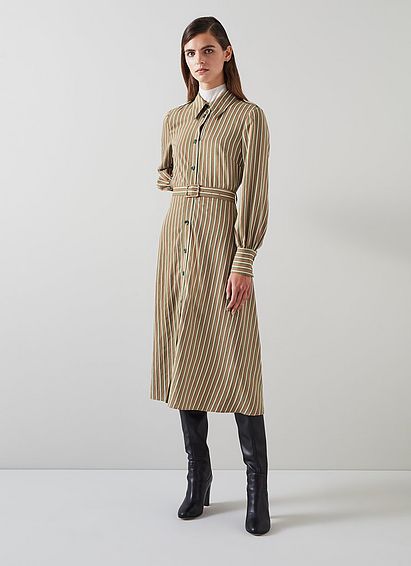 Frances Striped Sustainable Viscose Rich Shirt Dress Multi, Multi